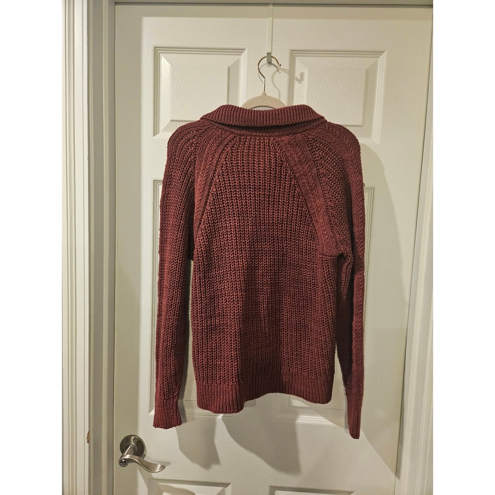 Garnet Hill Maren Linen Chunky Knit Button-Front Cardigan in Deep Burgundy - Picture 7 of 7